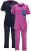 Harmony Pyjama's per 2 stuks met decoratieve contrastpaspels Fuchsia/Marine online kopen