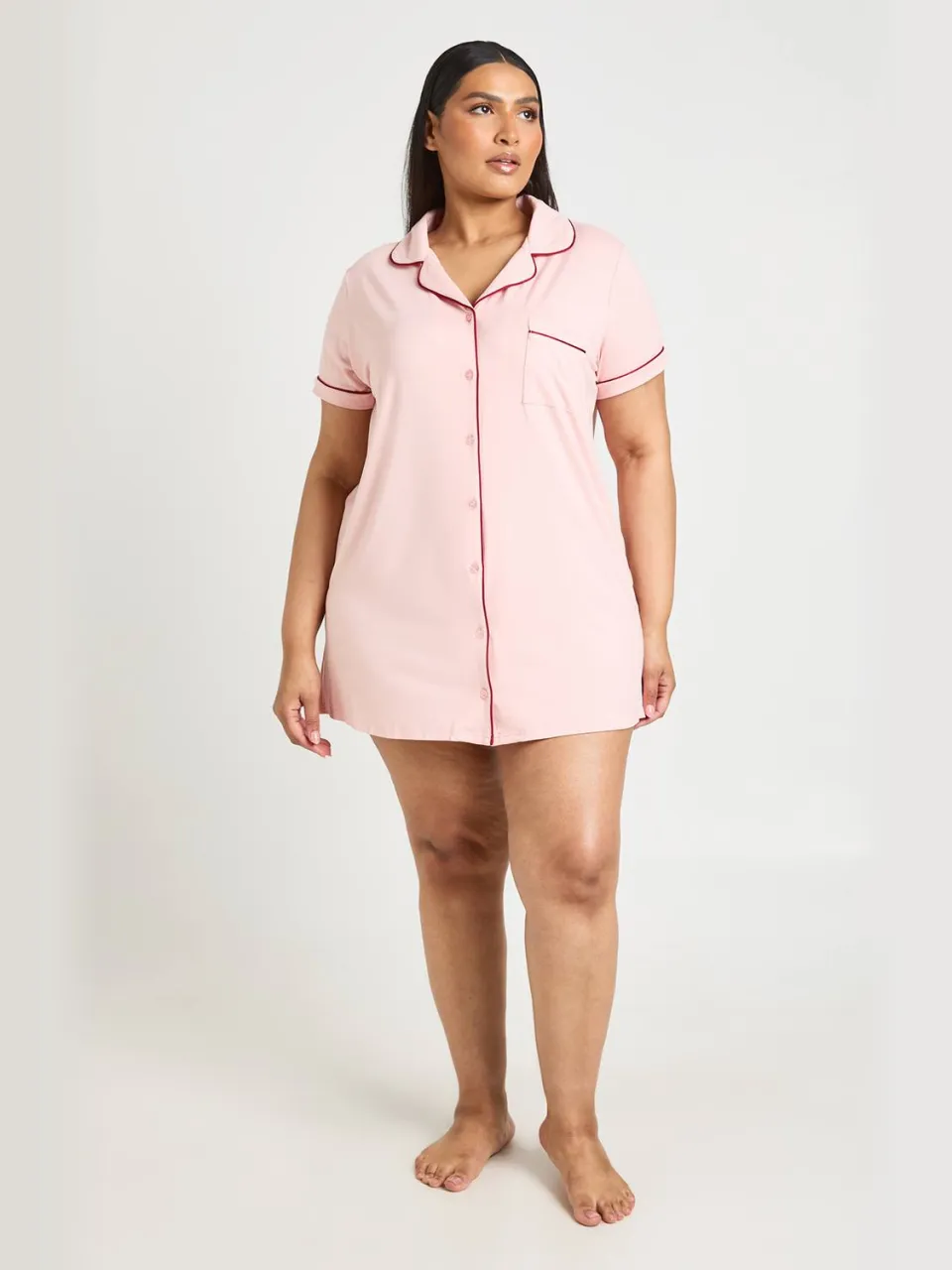 boohoo Dames Plus Nachthemd Met Korte Mouwen En Biesdetail baby roze, foto 3