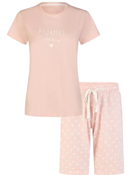 By Louise Dames shortama korte pyjama set gestipt roze, foto 2