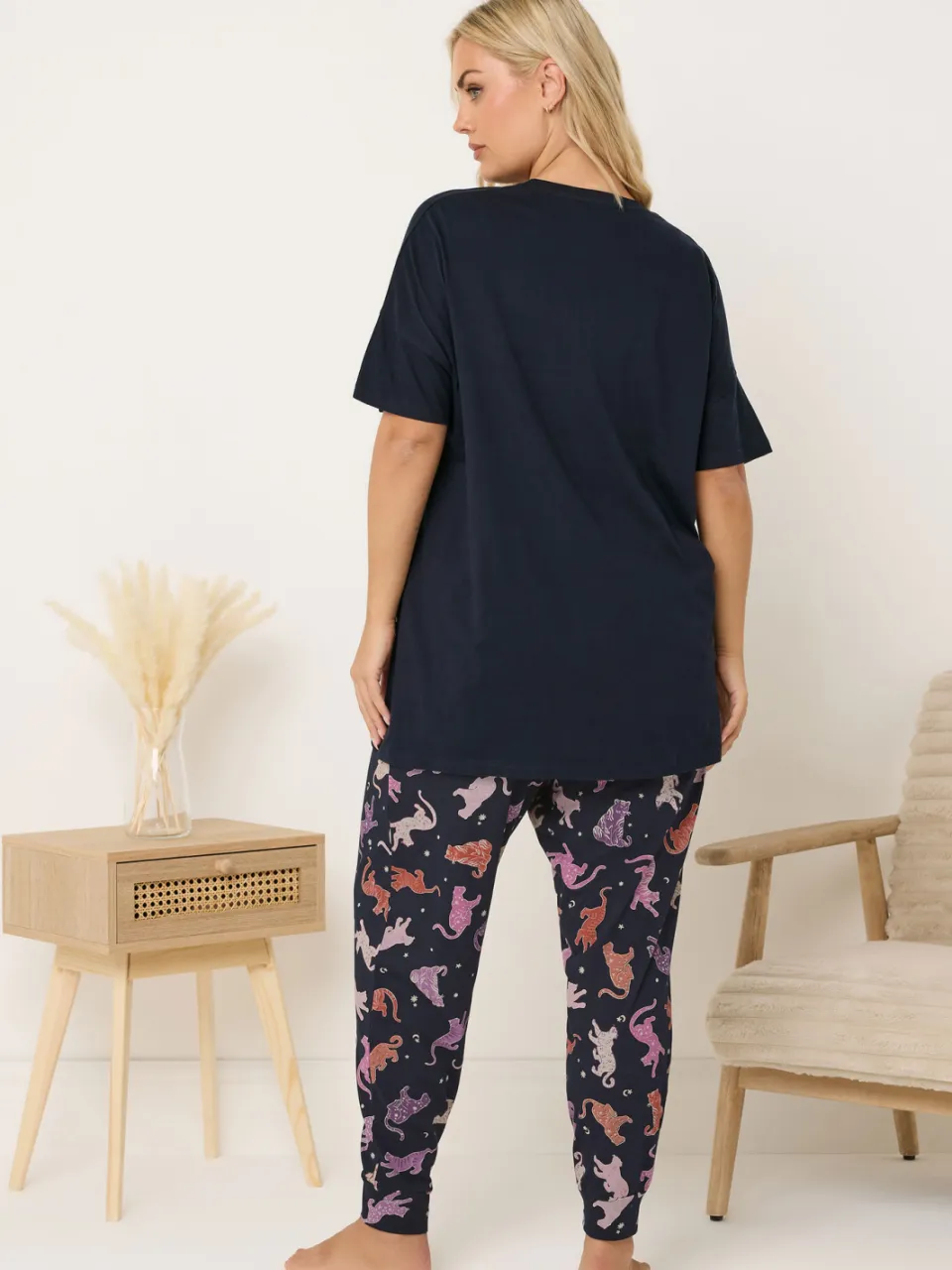 Yours Marineblauwe Mystic Midnight Pyjamaset Met Manchetten-44, foto 3