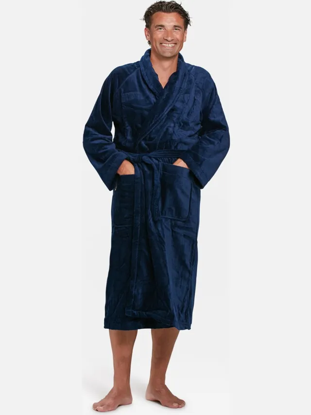 Badrock Badjas marineblauw - 100% katoen badjas - blauwe badjas sauna - sjaalkraag - badjas heren - badjas dames - unisex