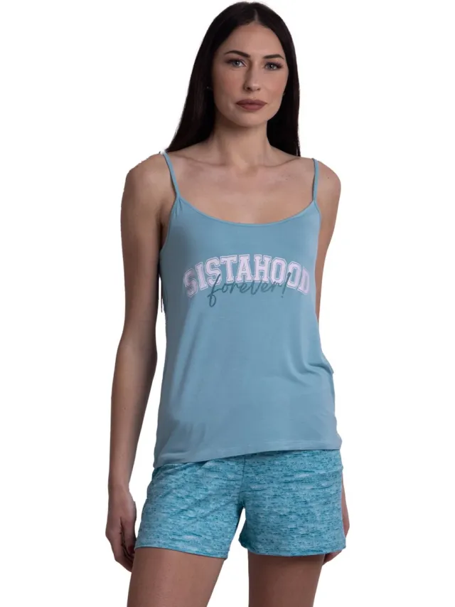 Vanilla Sistahood dames pyjama - Pyjamasets - Tweedelig - Viscose - Lichtblauw - PJ1502