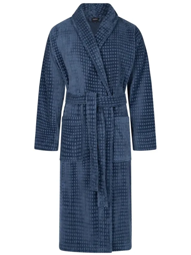 Linolux Platinium Unisex velours badjas - Denimblauw