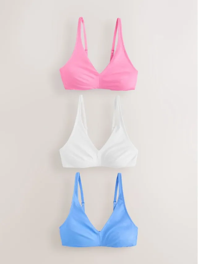 Next Dames - Set van 3 Ultimate Comfort beha's van een katoenmix zonder vullingen en zonder beugel - Wit Blue/Pink/White