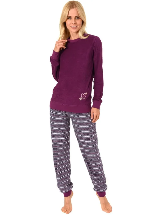 Normann Dames badstof pyjama met manchetten - ijskristalmotief - 291 201 13 901 rot
