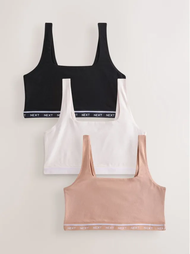 Next Dames - Set van 3 korte Ultimate Comfort tops met veel katoen - Zwart Black/Cream/Praline Nude