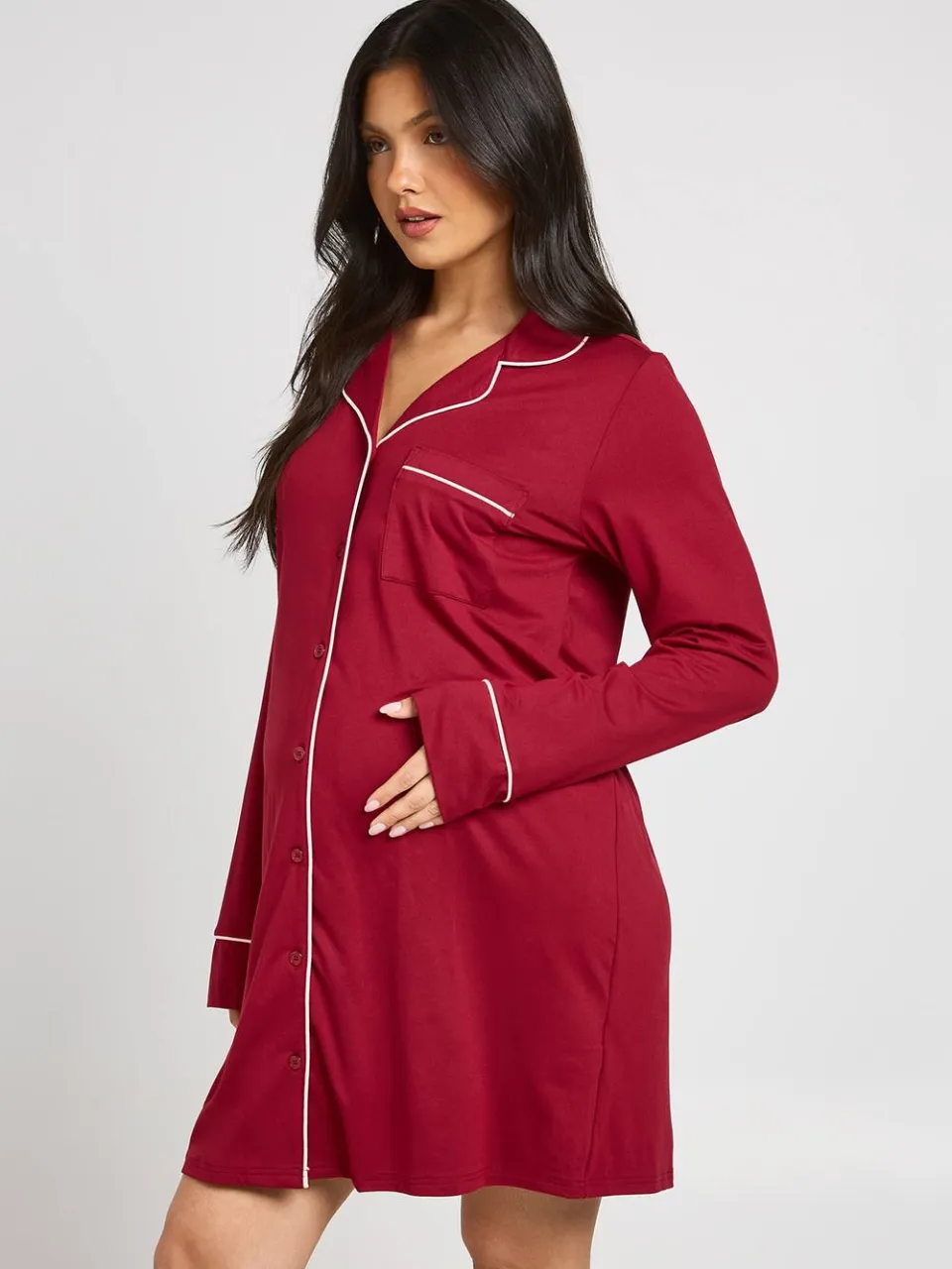 boohoo Dames Zwangerschapsnachthemd Met Paspeldetail bordeaux rood, foto 3