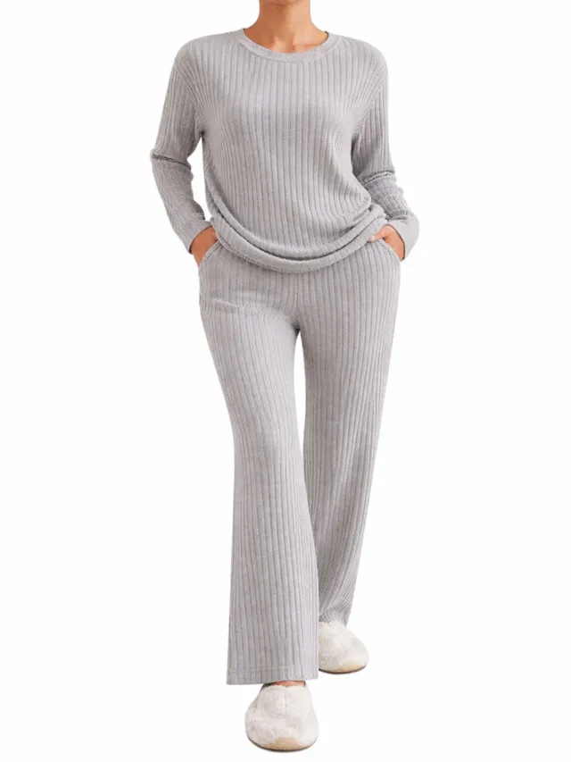 RedParrot Huispak Dames - Ribstof - Kledingset - Grijs - Mode Donkergrijs