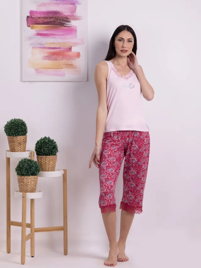 Vanilla Bonsoir dames pyjama - Pyjamasets - Tweedelig - Viscose - Roze - PJ1525