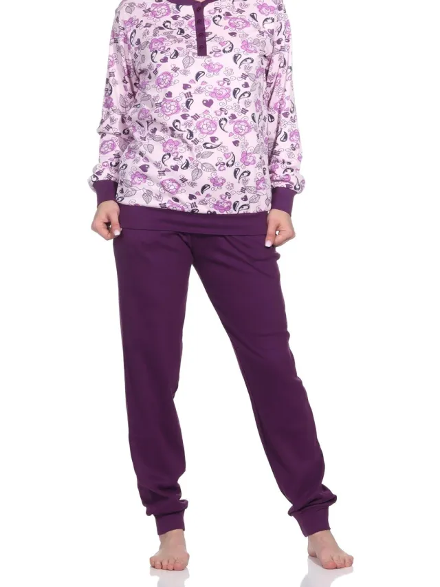 Normann Noble dames interlock pyjama lang met manchetten - ook in overmaten rosa