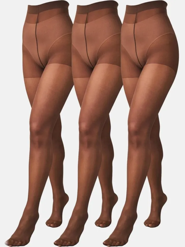 Next Dames - Set van 3 doorzichtige 20-denier panty's met glans - Bruin