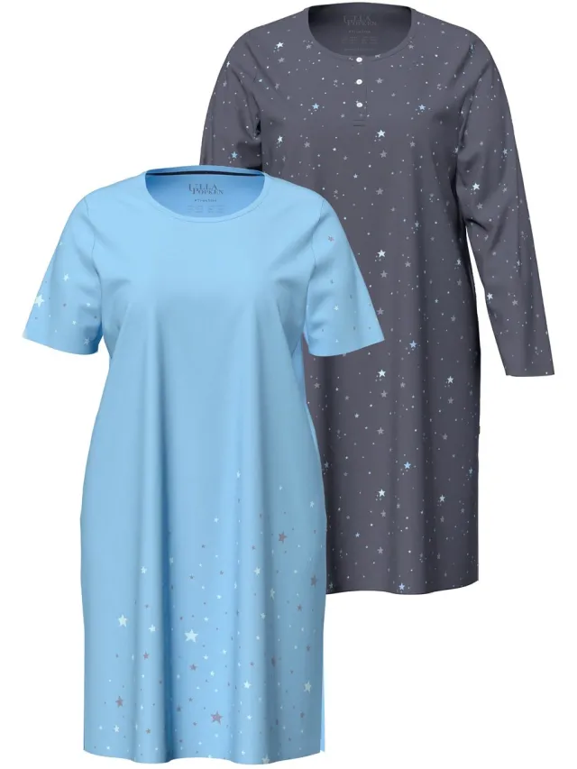 Ulla Popken Dames - Bigshirts set van 2 sterren ronde hals korte mouwen - Donkergrijs - Maat 46+