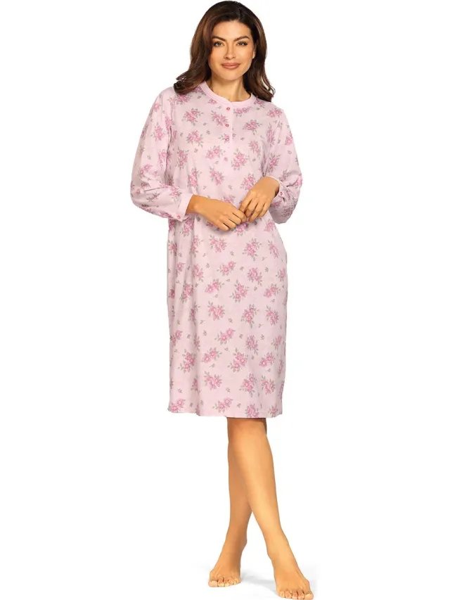Comtessa Klassiek Nachthemd 'Rosé Elegance' - Dames Nachtmode - Lange Mouw - Roze