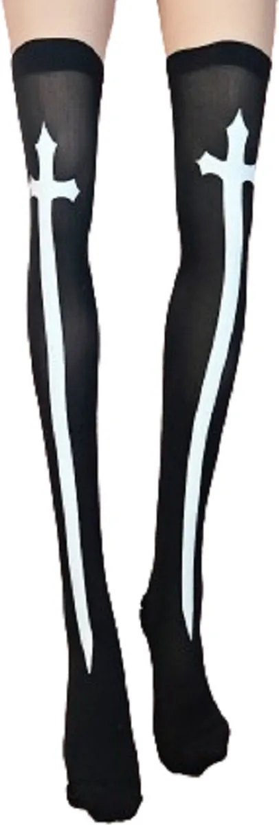 BamBella Hoge kousen hoge panty sokken dames - hoge sokken zwart Gothic