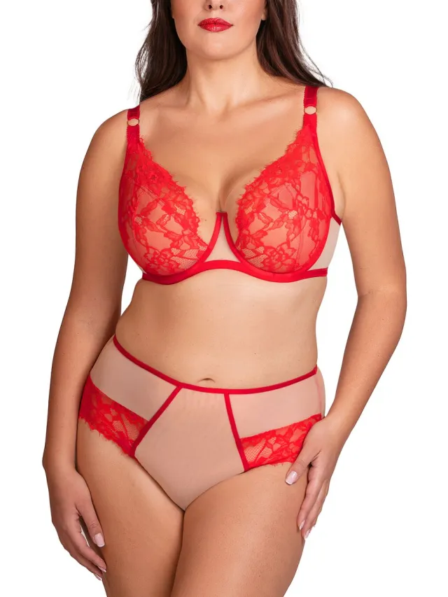 Vivisence Elegante Zachte Beha Met Kant Voor Vrouwen Beugelbeha Met Lifting Effect Verstelbare Bandjes En Goudkleurige Details Vrouwelijke Lingerie Voor Comfort En Ondersteuning, Rood,80D