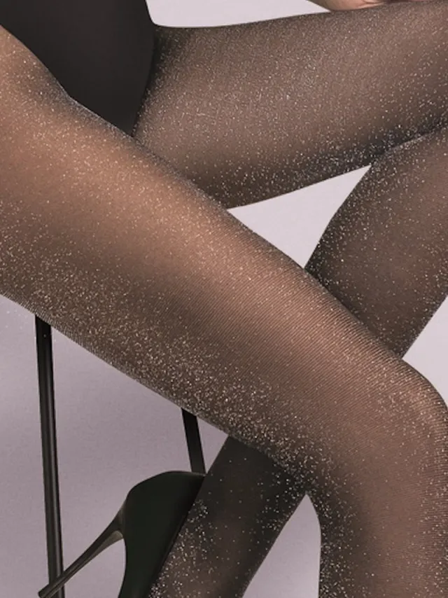 Gabriella Glitter Panty Dames - 20 Denier - Zwart / Zilver - Maat: M - Model: Lurex Zwart/Zilver