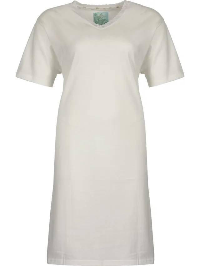 Tenderness Dames Nachthemd - 100% Katoen - V Hals - Wit
