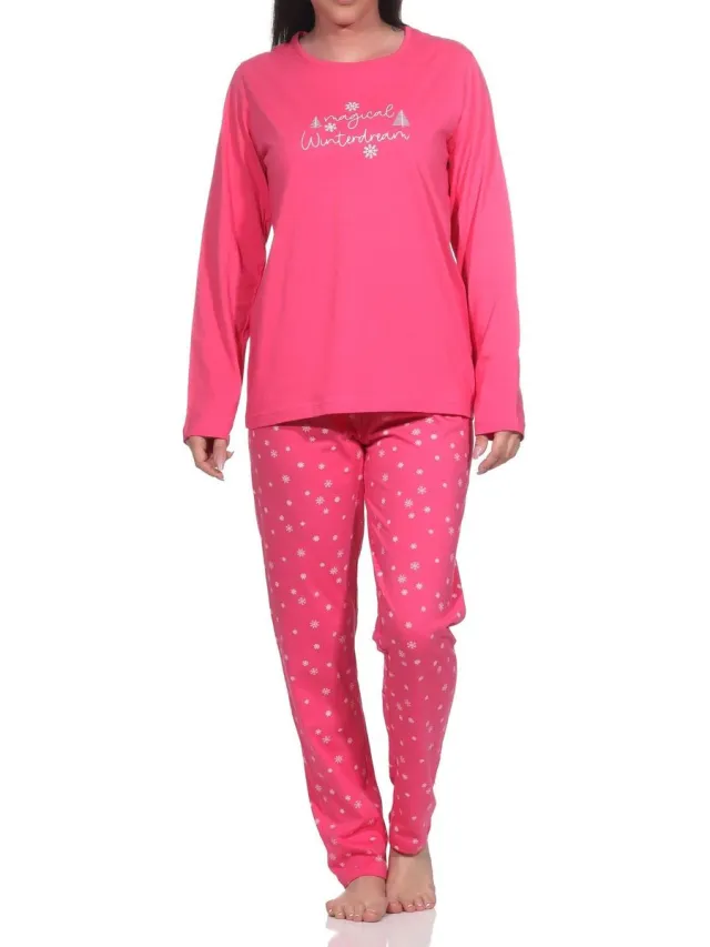 Lange Normann damespyjama in een prachtige ijskristallook roze