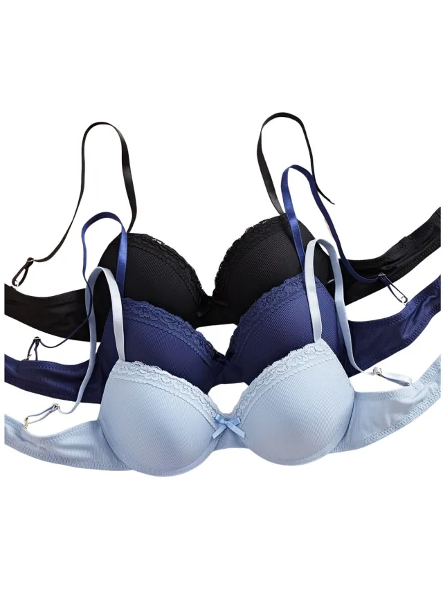 Currero BH Zonder Beugel - Strapless - Zonder Bandjes - Met Voorsluiting - Push-up Bh's - Comfort Beha - Comfortabel - Grote Sluiting - Lichtblauw + Donkerblauw + Zwart