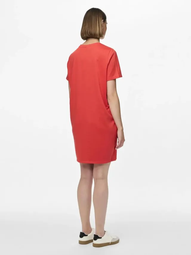 Pieces Sweat Dress - Loungewear Dress - Slaapshirt - Katoenen nachthemd - Rood /