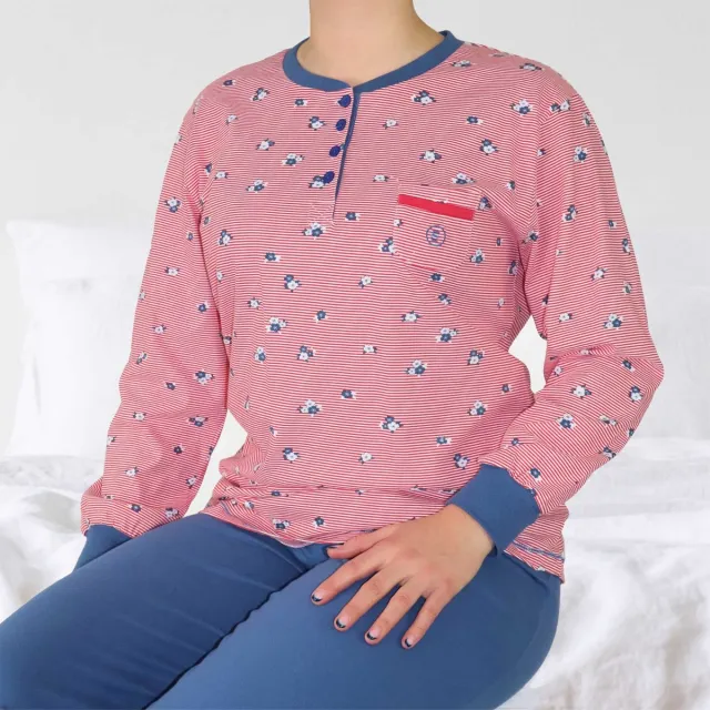 Irresistible Dames Pyjama - Witte Strepen - Katoen - Blauw