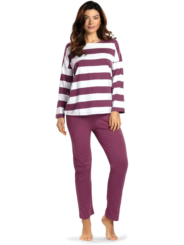 Comtessa Dames Pyjama 'Banda Bordeau' Wit