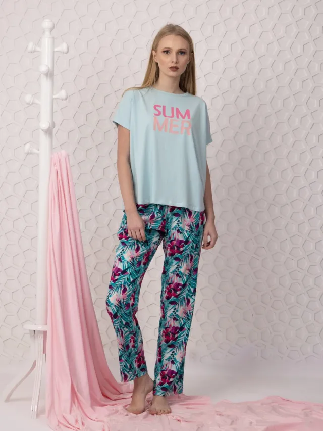 Vanilla Summer dames pyjama - Pyjamasets - Egyptisch katoen - PJ8936 - Lichtblauw