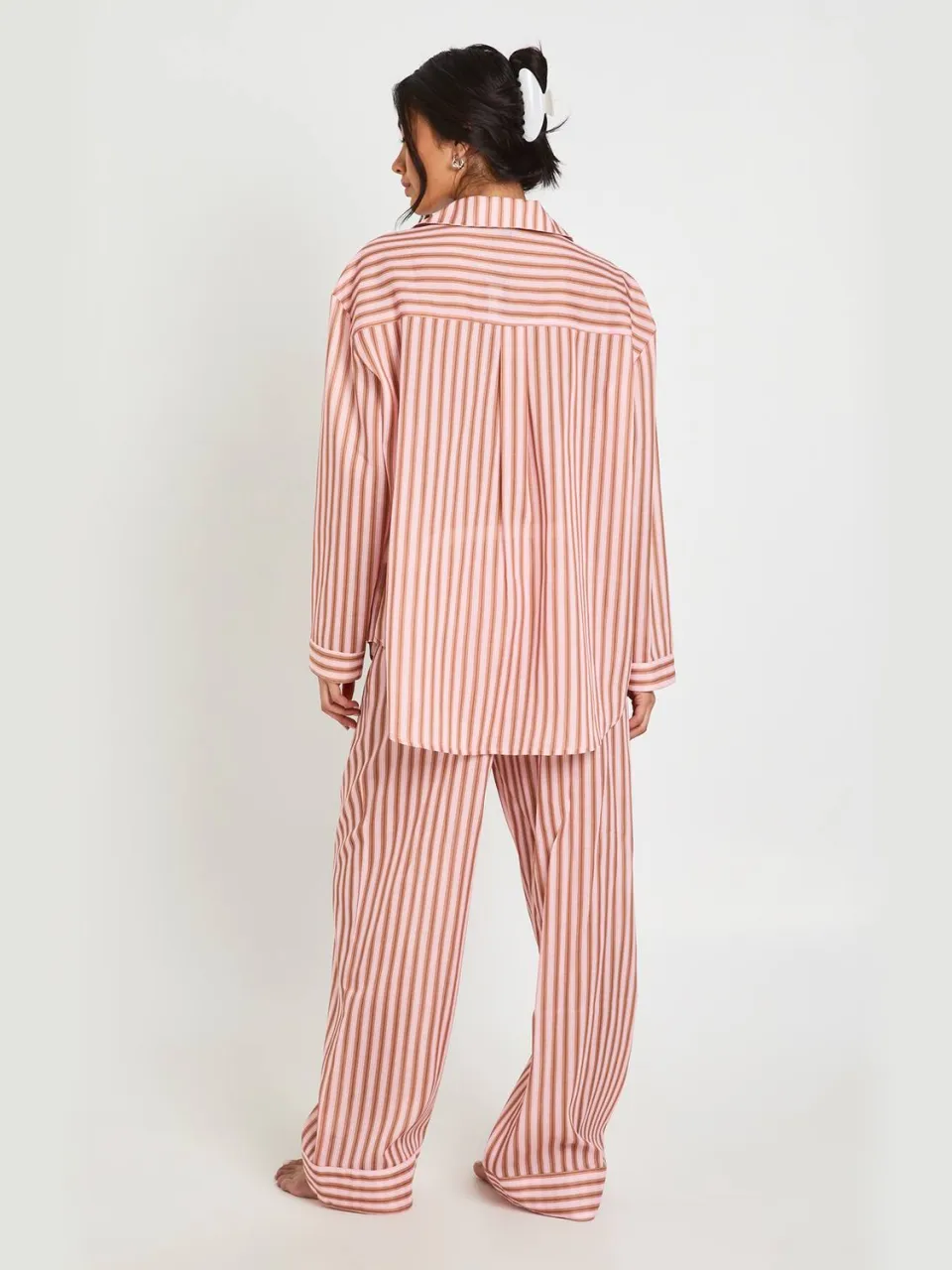 boohoo Dames Katoenen Gestreepte Oversized Pyjama Set Met Shirt Met Lange Mouwen En Broek roze, foto 2