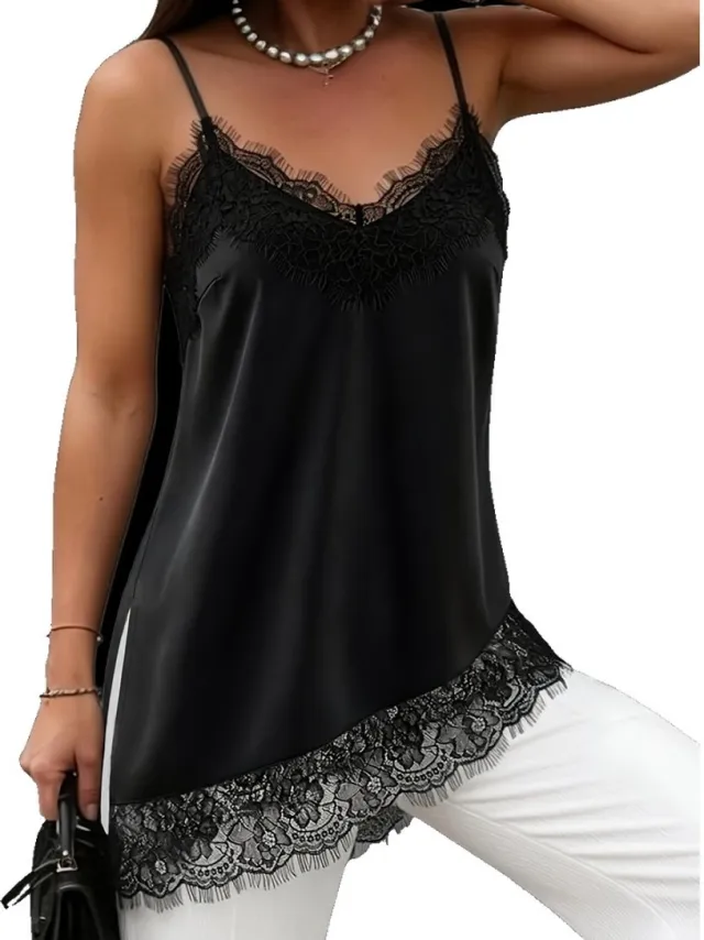Currero Top Met Kant Dames - Topje - Kleding - Shirt - Blouse - Kort - Volwassen - Zwart