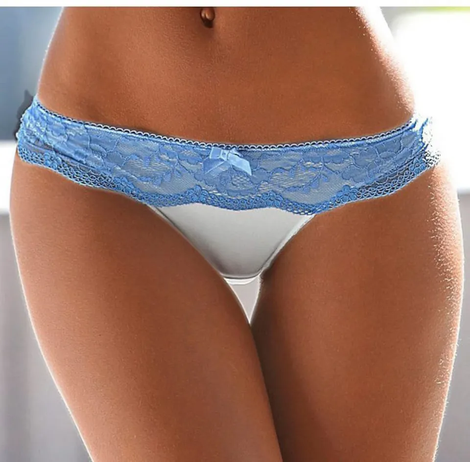 string crème met blauw kanten bovenrand crème/blauw