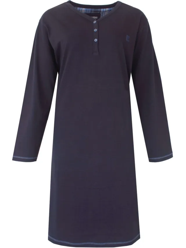 Irresistible Dames Nachthemd - Lange Mouwen - Katoen - Indigo Blauw Donkerblauw