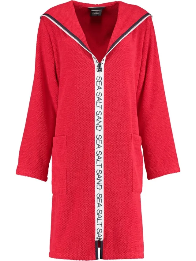 Cawö badjas met ritssluiting en capuchon (3101-203, rood)