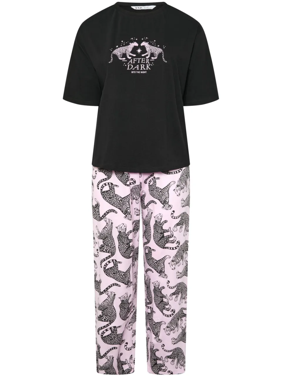 Yours Zwarte Pyjamaset Met Luipaardprint En Wijde Pijpen-56, foto 4