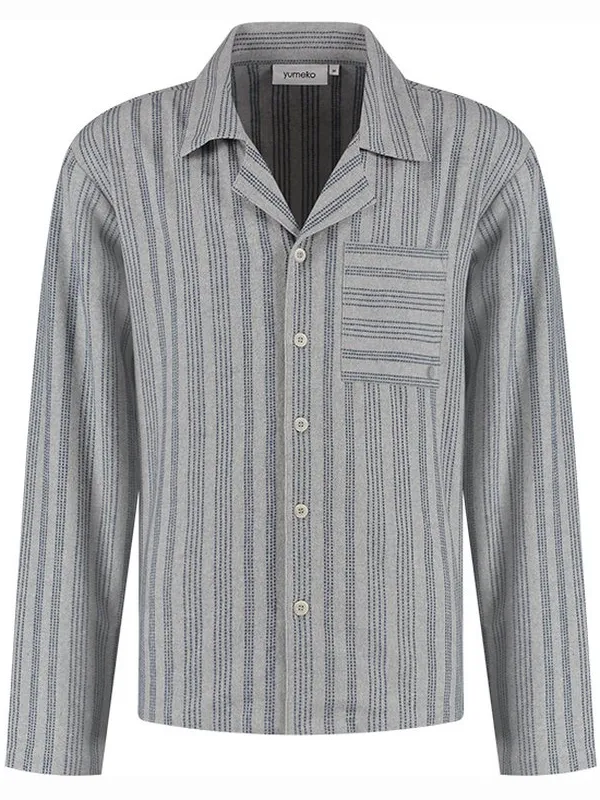 Yumeko pyjamashirt heren flanel lichtgrijs/blauw stripe l Light Grey-Blue Stripe