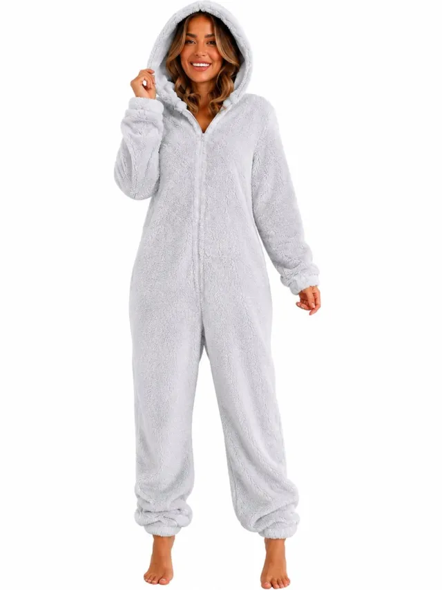 RedParrot Warme Teddy Stof Pyjama - Onesie - Fluffy - Fleece - Unisex Grijs