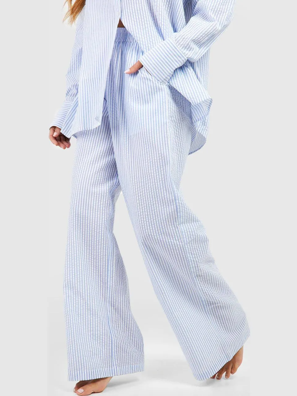 boohoo Dames Cotton Pinstripe Pyjama Broek blauw, foto 4