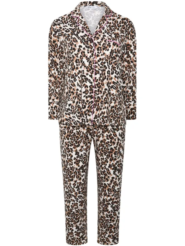 Yours Bruine Pyjamaset Van Zachte Stof Met Dierenprint-64 Brown