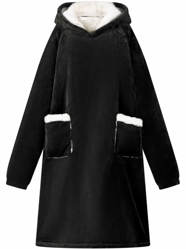 vidaXL Deken hoodie Zwart L Fleece en Flanel