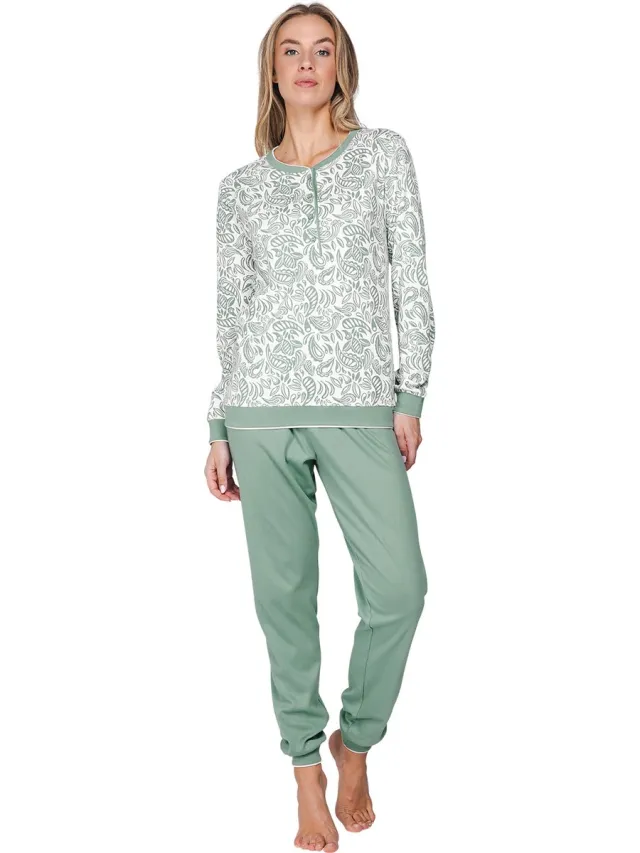 Pastunette Nordic Leaf - Pyjama - Katoen - Interlock - Wit/Groen