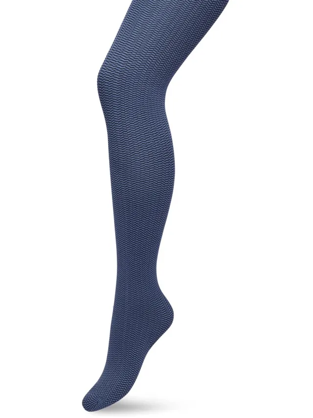 Bonnie Doon Dames Herringbone Panty 100 Denier Blauw - Chique Panty - Streepjes Dessin - Brede Boord - Comfort - Herringbone Print - Gestreept - Little Herringbone Tights - Feestelijk - Blue Ashes - BP211908.146