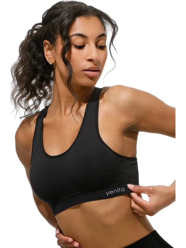 lavendel x Yenita Naadloos Bustier met Verwijderbare Cups - Sport BH - Sportbeha - Sport Dames Top - Comfortabele en Stijlvolle Ondersteuning - Zwart