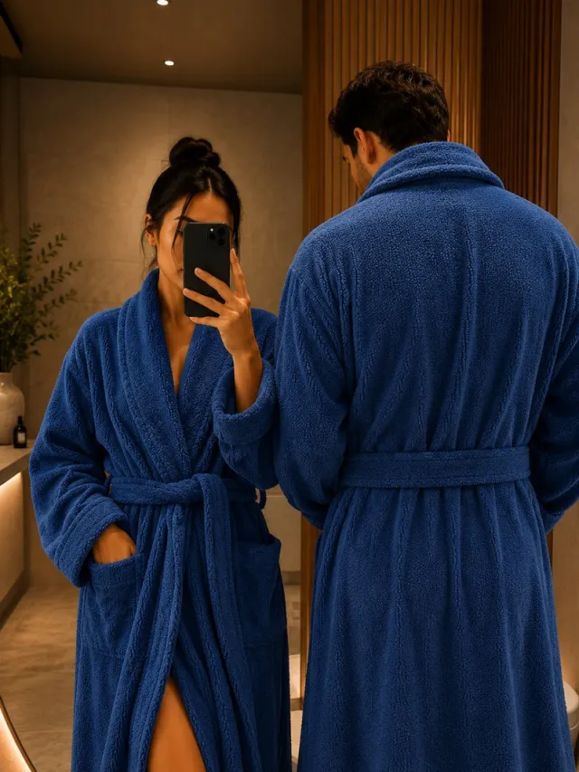 THE LINEN ROOM Badjas Set voor Koppels – 2 Badjassen 450 GSM – 100% Katoen – Hotelkwaliteit – Unisex – Donkerblauw-XXL