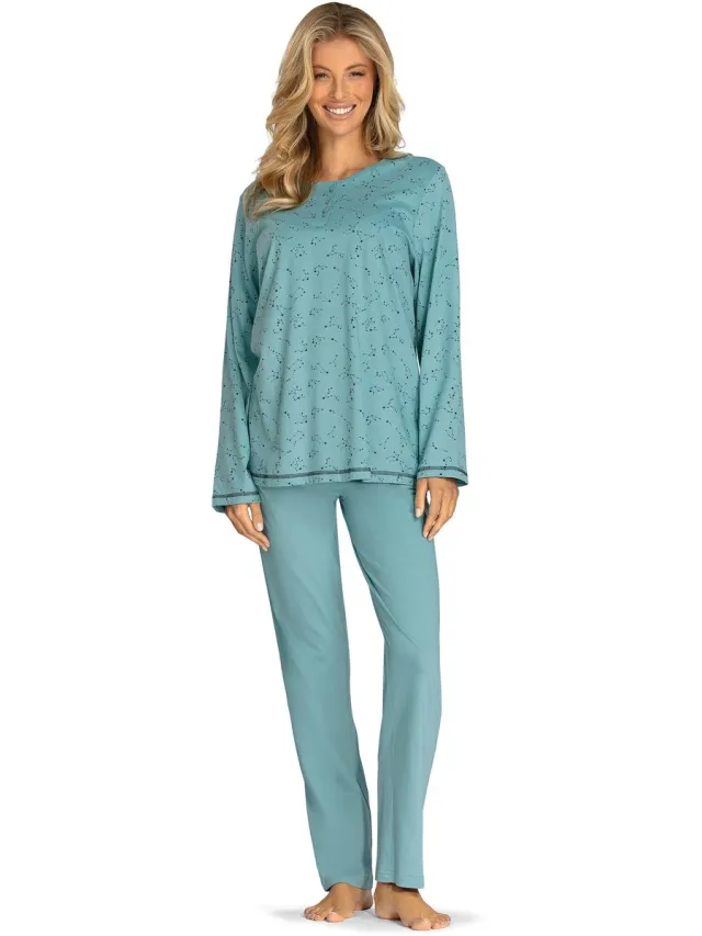 Comtessa Pyjama 'Fly me to the Moon' - Lagoon - Dames Nachtmode - Lange Mouw Groen