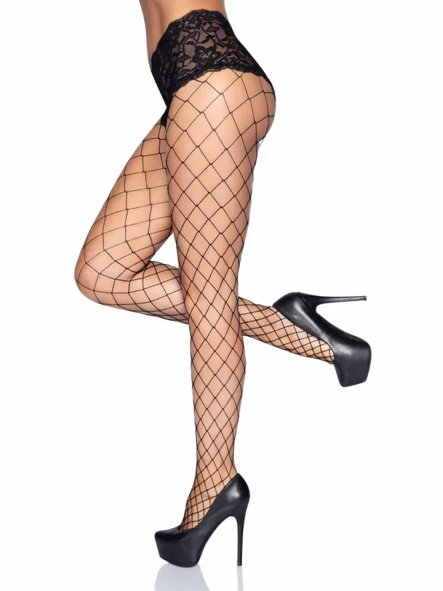 Leg Avenue Fencenet Diamond Pantyhose + ["Zwart"]