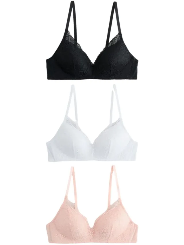Next Dames - Set van 3 kanten beha's zonder beugel met vullingen - Zwart Black/Pink/White