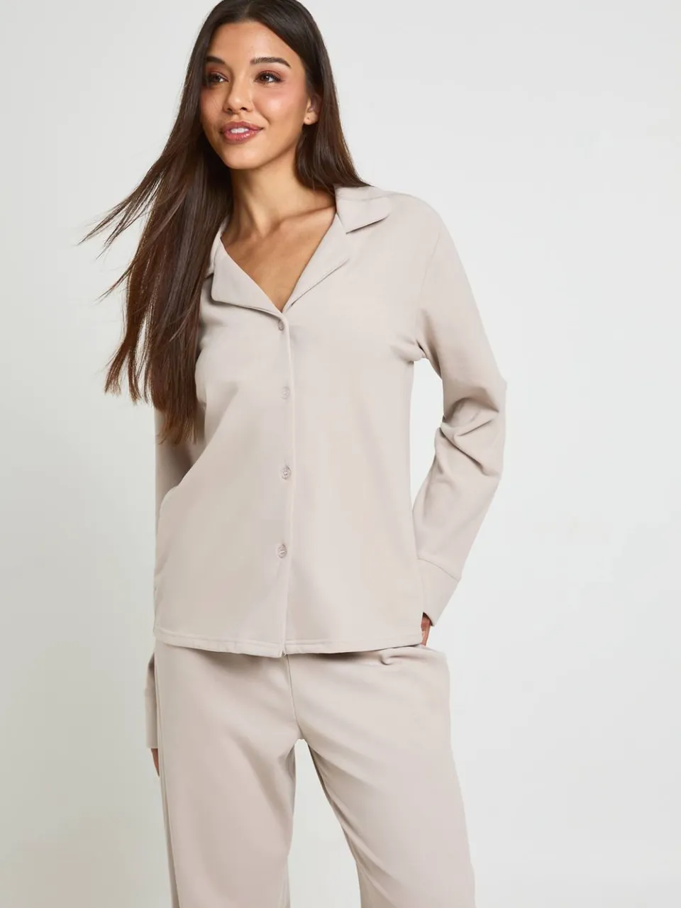 boohoo Dames Geborsteld Jersey Pyjama Set Met Shirt Met Lange Mouwen & Broek nerts, foto 4