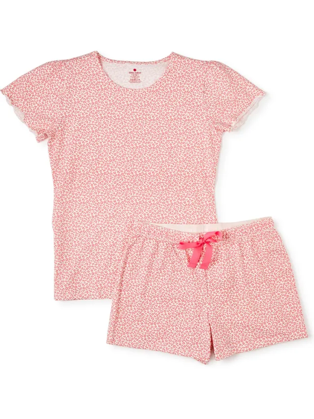 Little Label zomer pyjama dames - luipaard roze - bio katoen roze, off white