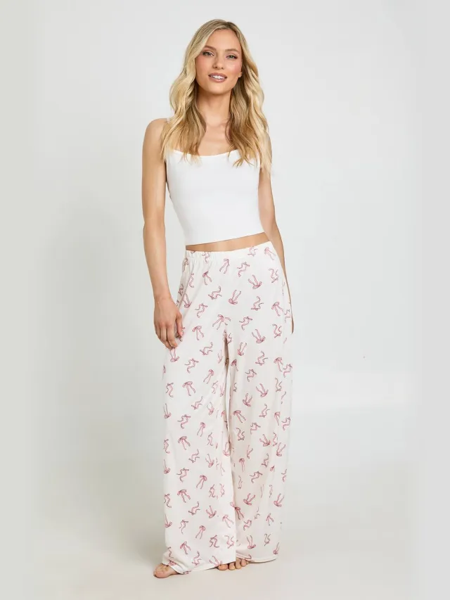 boohoo Dames Petite Cami & Broek Set Met Strikjesprint Beige