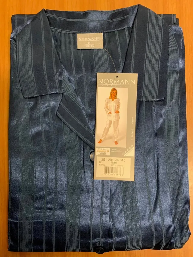 Normann Dames Pyjama Satijn - Sophie - Lange mouwen - Knoopsluiting - satijnen pyjama - 50 - Blauw