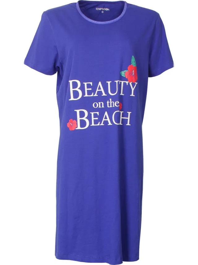 Temptation Dames Nachthemd - Bigshirt - Kobalt Blauw
